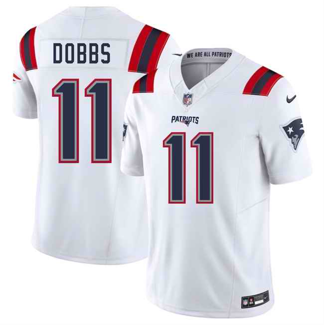 Men's New England Patriots #11 Joshua Dobbs White 2025 F.U.S.E. Vapor Limited Stitched Football Jersey